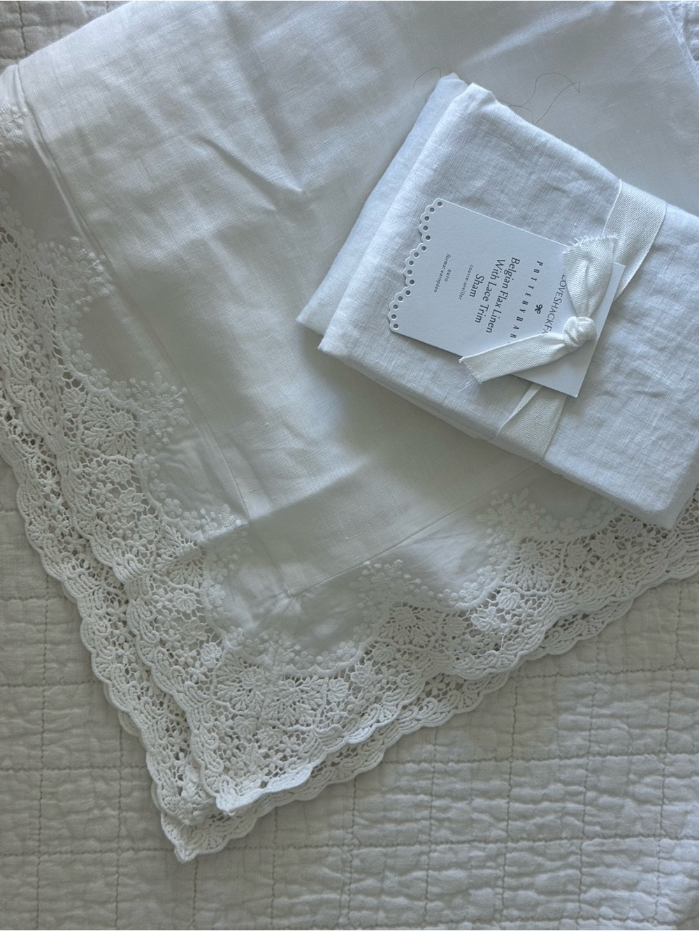 Pottery Barn x LoveShackFancy White Linen Shams (2) with  Lace Trim (Brand New!)